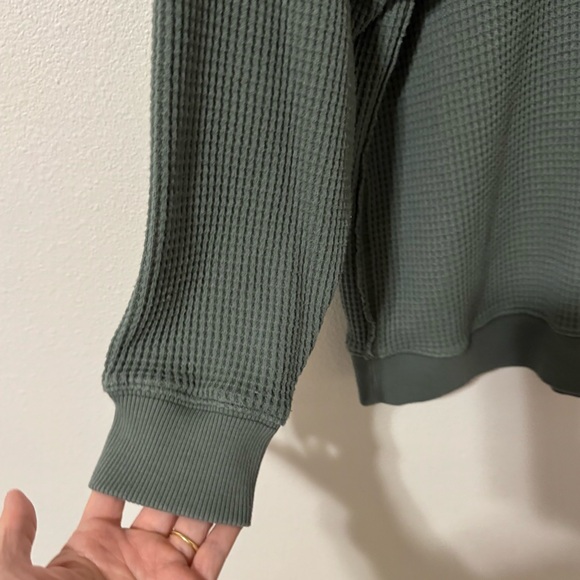 Aerie the Sweat Waffle Crewneck Sweatshirt Sage Green Oversized Loungewear-M - Picture 5 of 10